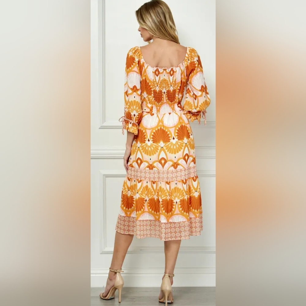 Orange Patterned Women's Dress - Picture 6 of 6